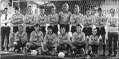 Tiverton 1989-90 - Back row: J Owen (Manager) M Saunders, M Short, J Durham, K Bryant, K Allen, P Webber, M Rogers, H Steele, K Simmons (Physio) Front row: R Forbes, N Saunders, C, Jones, N, Jarvis, M Seatherton